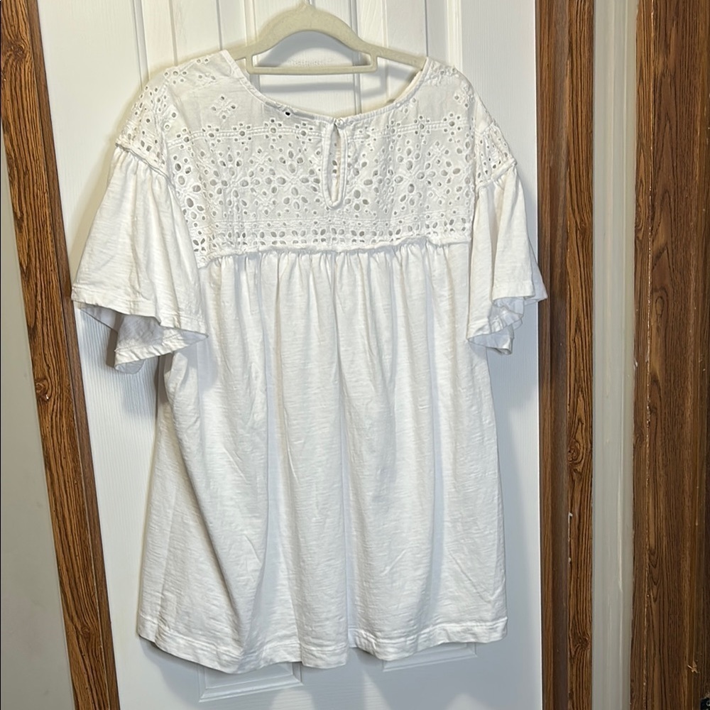 Lane Bryant White Relaxed Eyelet Lace Collar Blouse EUC 26/28 - Picture 7 of 7